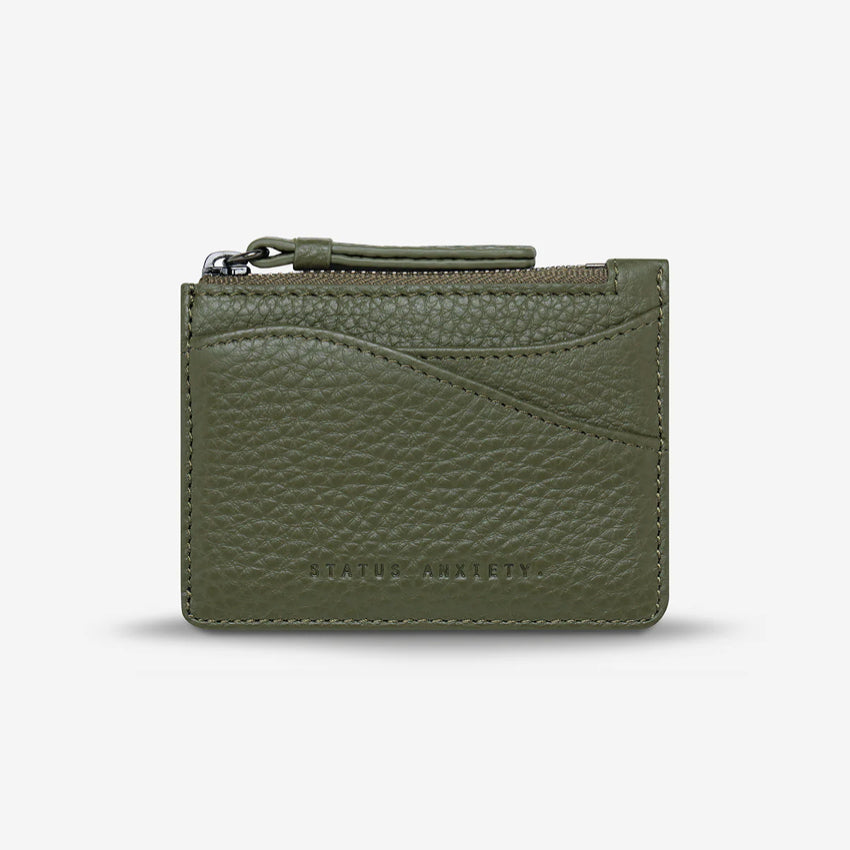 The Status Anxiety Hearts Still Beating Wallet in Khaki on a grey background