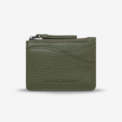 The Status Anxiety Hearts Still Beating Wallet in Khaki on a grey background