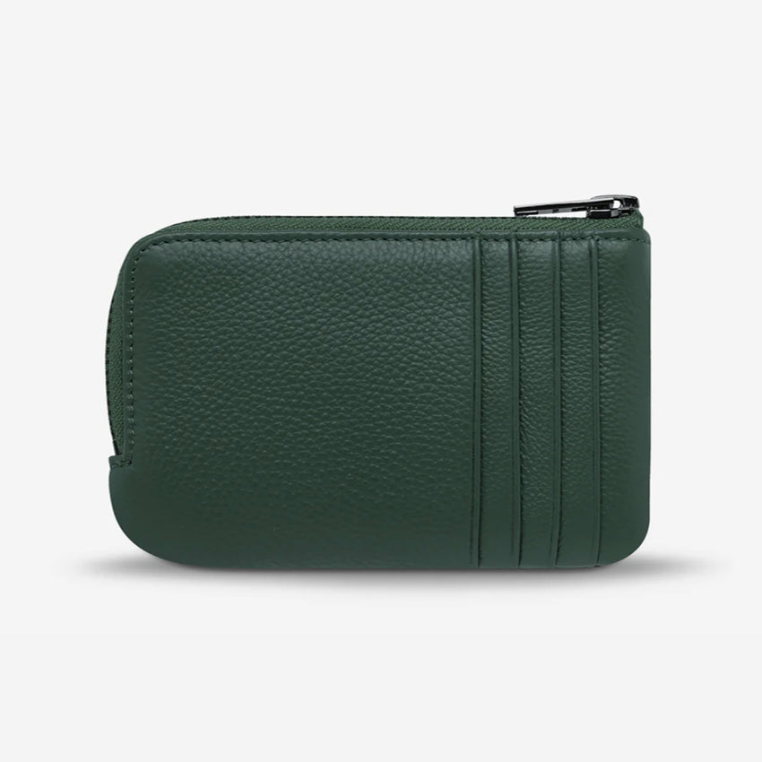The back side of the Status Anxiety Left Behind Wallet in Teal on a blank background