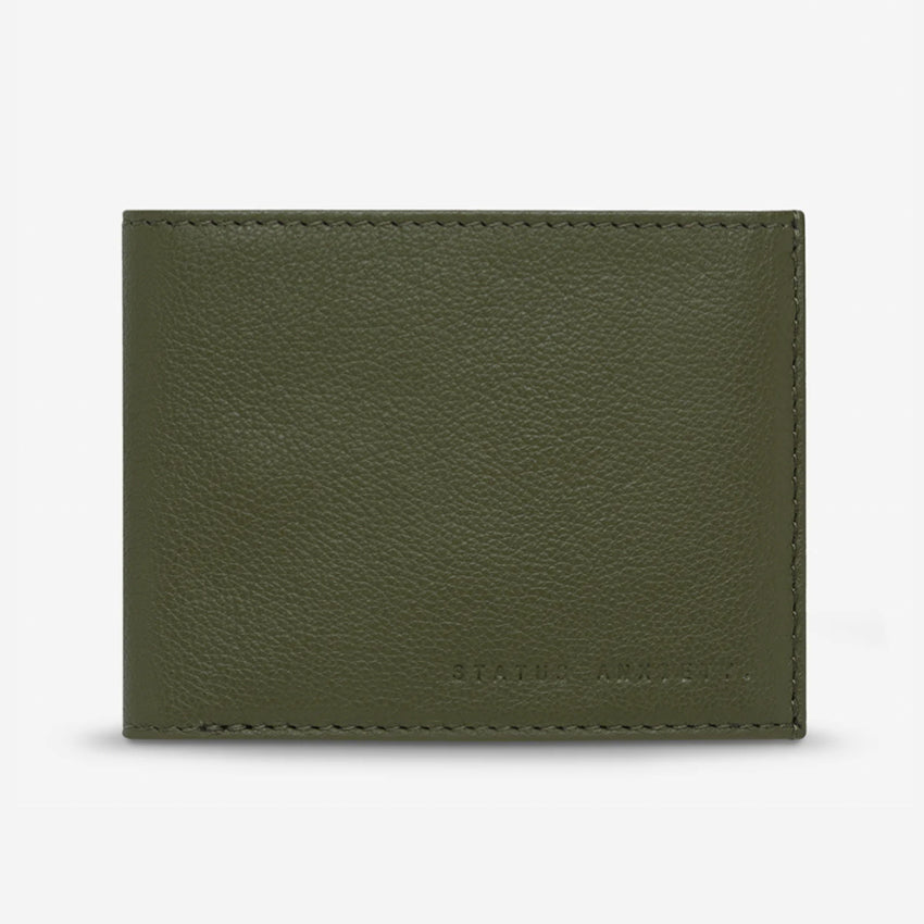 The Status Anxiety Noah Wallet in Khaki on a blank background