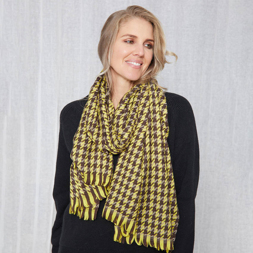 Houndstooth Scarf | Yellow & Brown