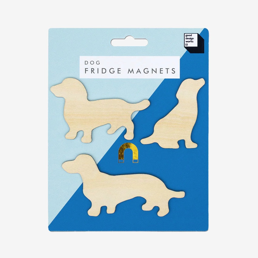 The Suck UK Dog Fridge Magnets on their packging