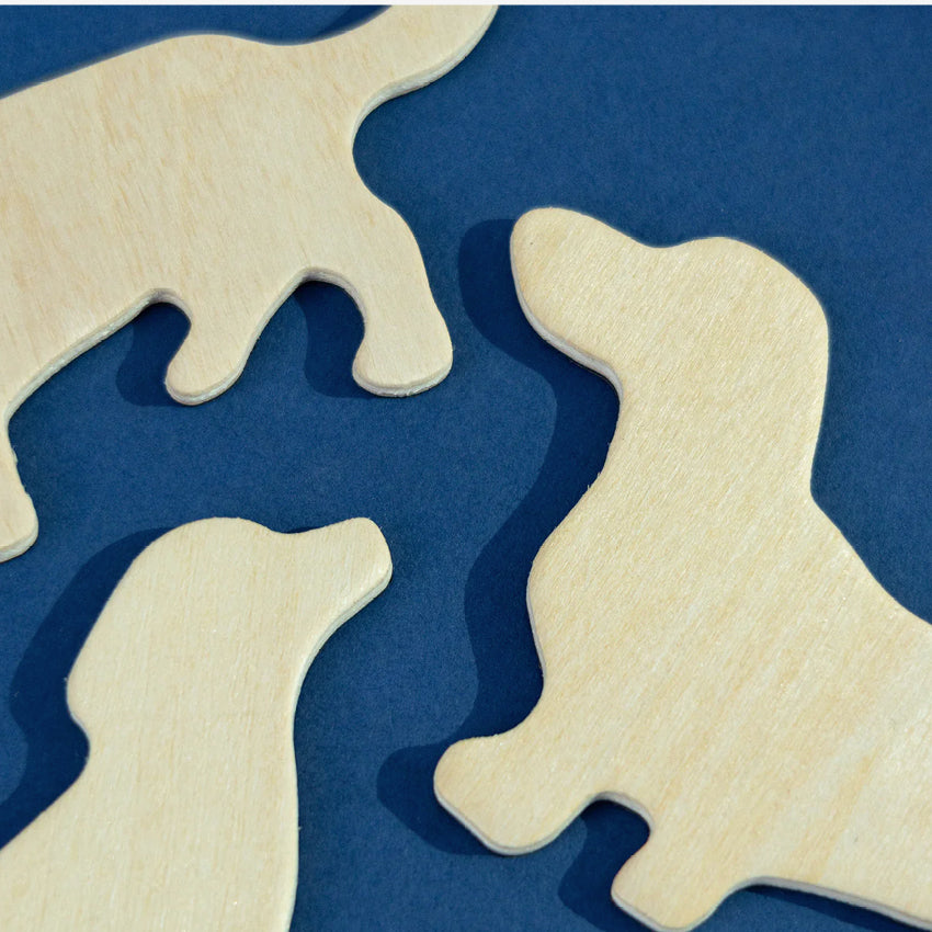 A closeup of the Suck UK Dog Fridge Magnets on a blue background