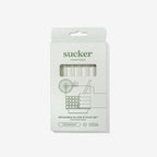 The Sucker Cocktail Straws in clear in the packaging on a blank background