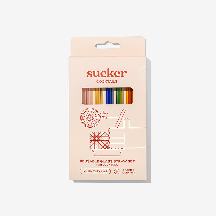 The Sucker Cocktail Straws in Multi in the packaging on a blank background