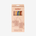 The Sucker Reusable Glass Straws in Multi in the packaging on a blank background
