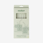 The Sucker Reusable Glass Straws in Clear in the packaging on a blank background