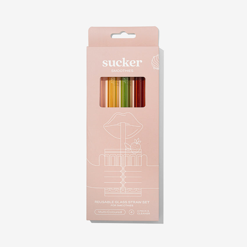 The Sucker Reusable Smoothie Straws in Multi in the packaging on a blank background