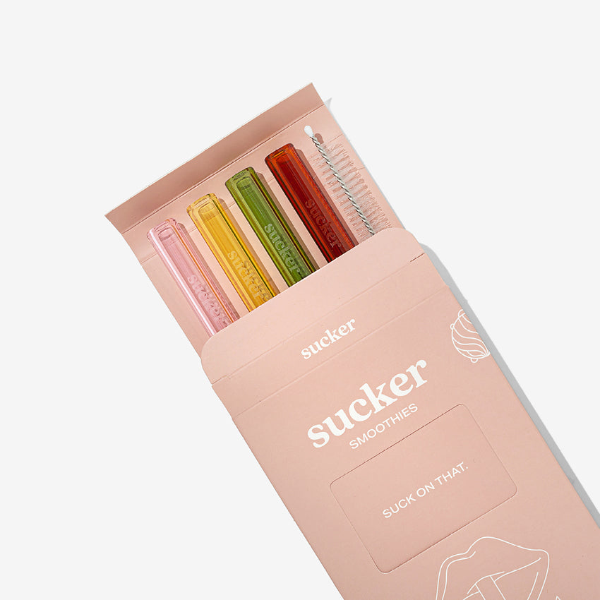 The Sucker Reusable Smoothie Straws in Multi in the packaging on a blank background