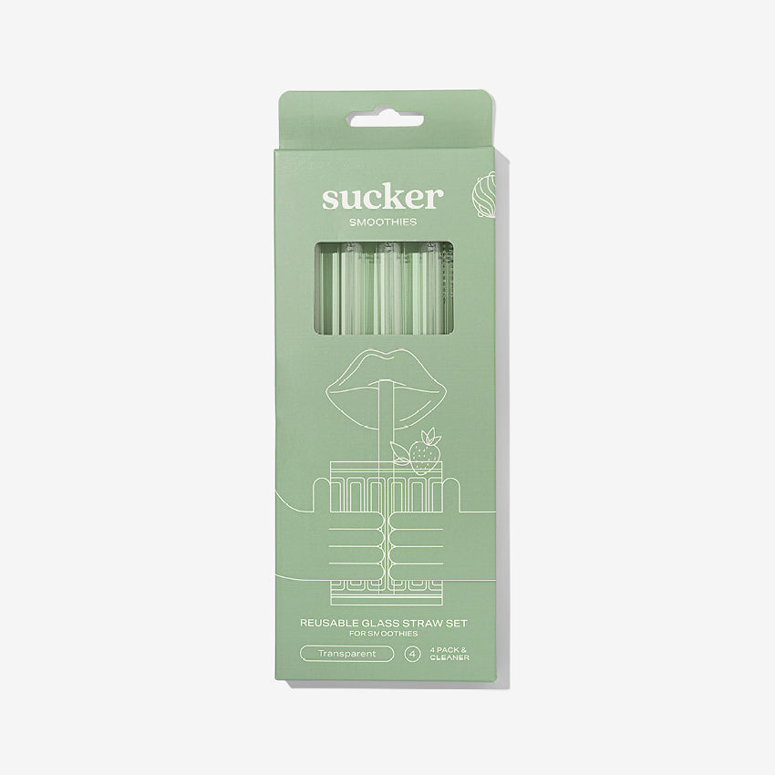 The Sucker Reusable Smoothie Straws in Clear in the packaging on a blank background