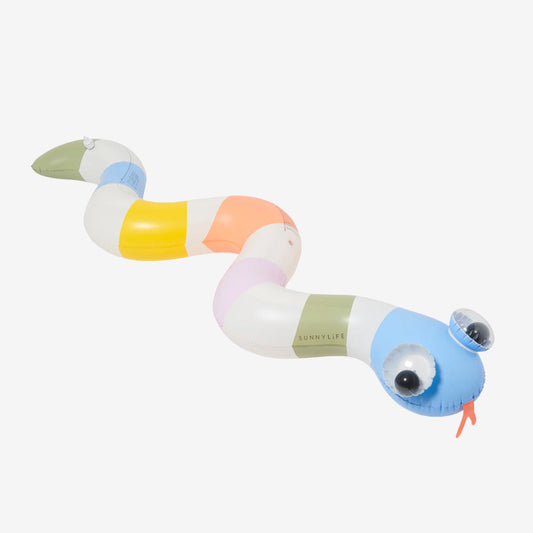 The Sunny Life Inflatable Snake Sprinkler on a grey background