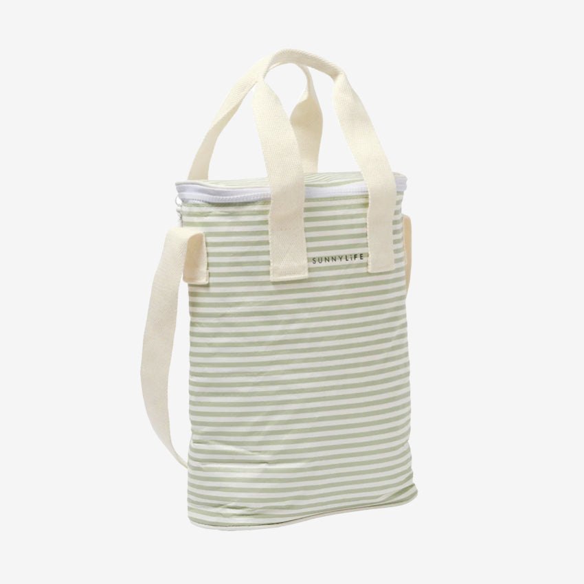 The SunnyLife Light Cooler Drinks Bag in Sea Sage on a grey background