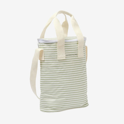 The SunnyLife Light Cooler Drinks Bag in Sea Sage on a grey background