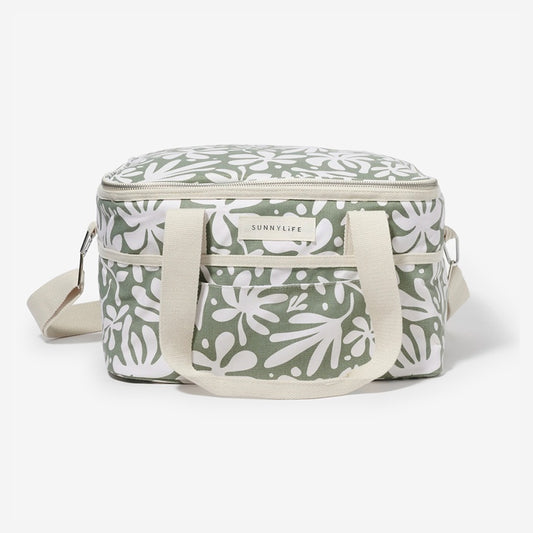 The Sunnylife Canvas Cooler Bag in Olive on a blank background