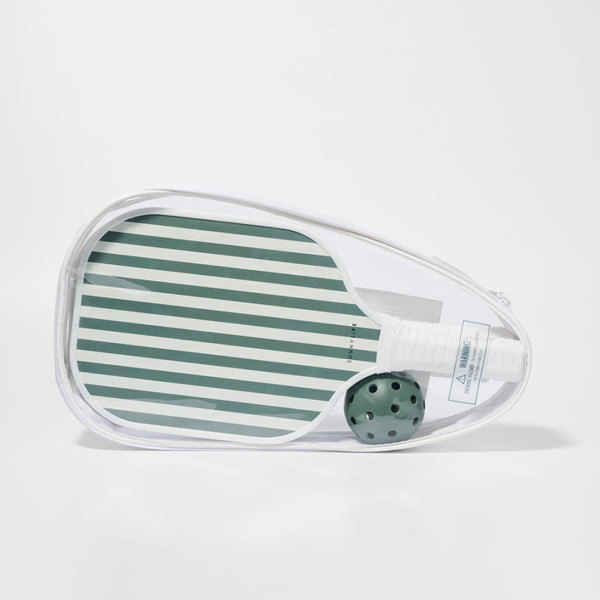 The Sunnylife Pickle Ball Set in Olive in its bag on a blank background