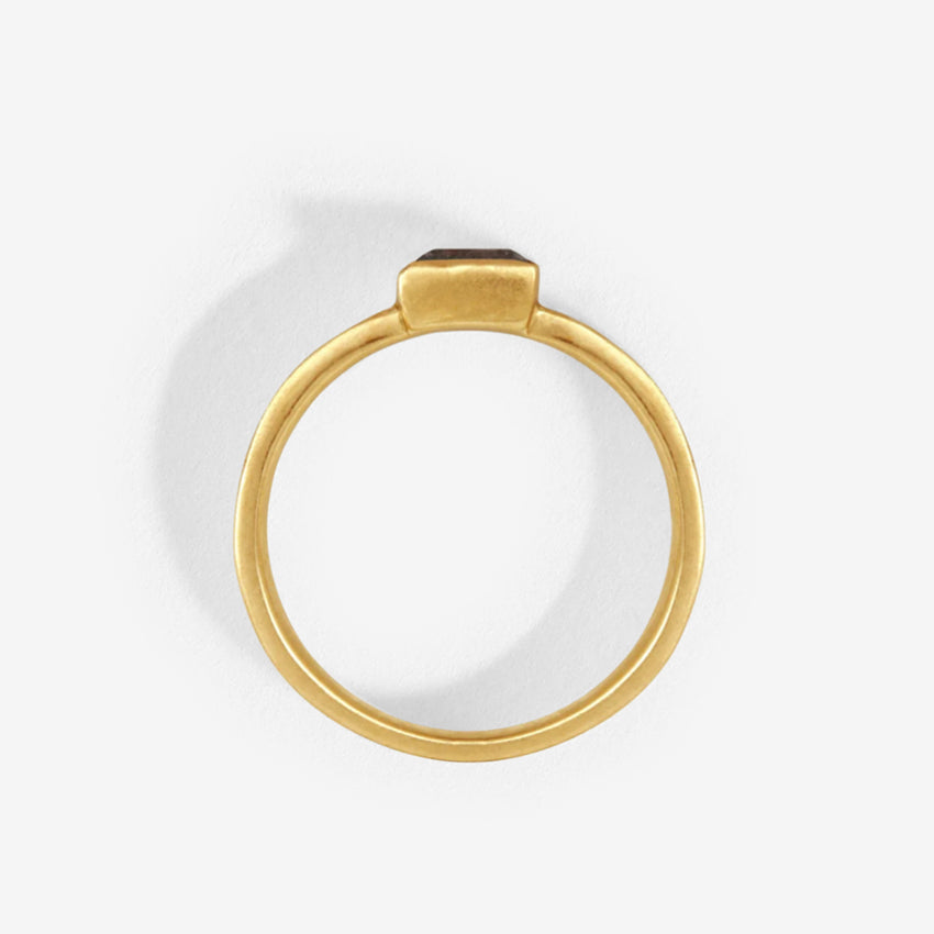 A side view of the Temple Of The Sun Sparta Ring in Gold on a blank background