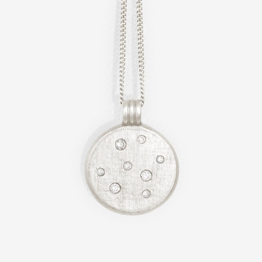 The Temple Of The Sun Nebula Necklace in Silver on a blank background