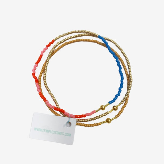 Stack of Three Bracelets | Pink Red & Delphinium