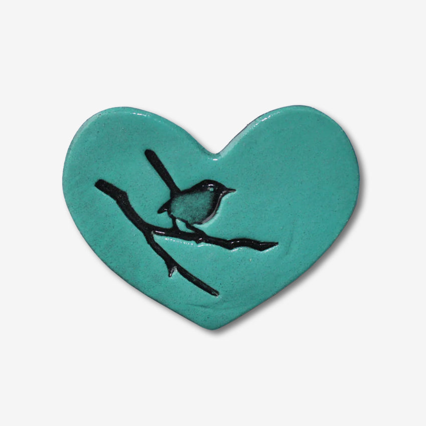 Flat Heart Bird on Branch Tile | Duck Egg