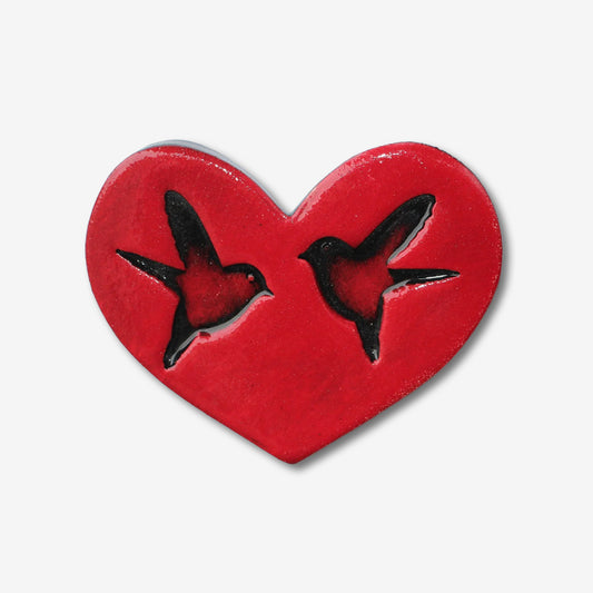 Flat Heart Double Bird Tile | Red