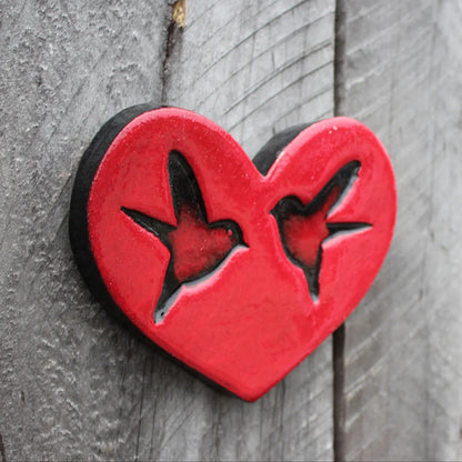 Flat Heart Double Bird Tile | Red