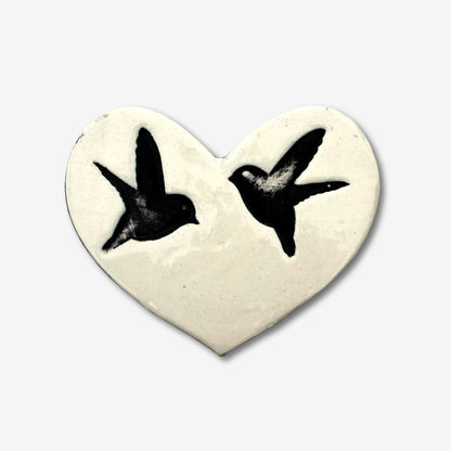 Flat Heart Double Bird Tile | White