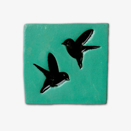 Square Double Bird Tile | Duck Egg