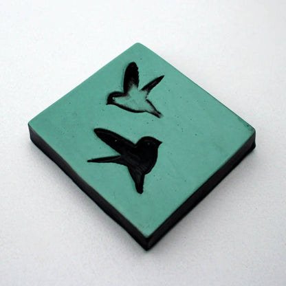 Square Double Bird Tile | Duck Egg