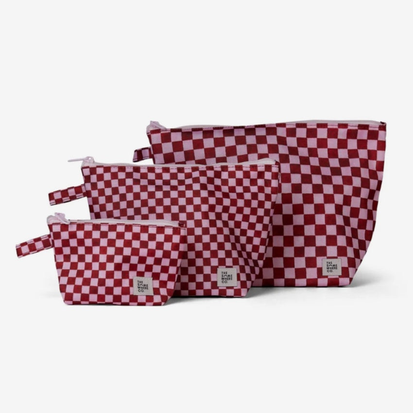 The Somewhere Co Handy Pouches in Crimson Haze on a blank background