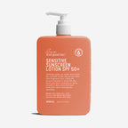 The We Are Feel Good Inc Sensitive SPF50+ Sunscreen Lotion 400ml on a blank background