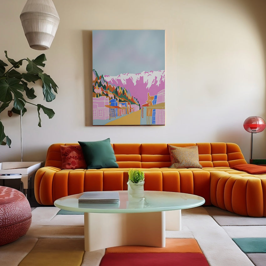 The West Moor Design Arrowtown Art Print hanging on a wall over a couch