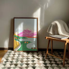 The West Moor Design Mount Cook Art Print in a wooden frame on a rug