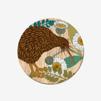 The Wolfkamp & Stone Screen Printed Coaster in Ngutu Roa Kiwi on a blank background