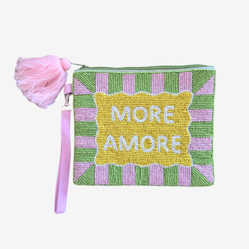 The Zoda More Amore Beaded Purse on a grey background