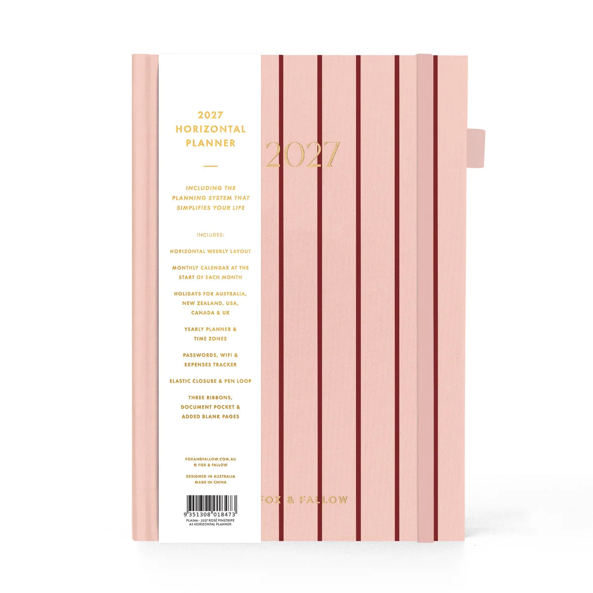 2027 A5 Horizontal Planner | Rose Pinstripe