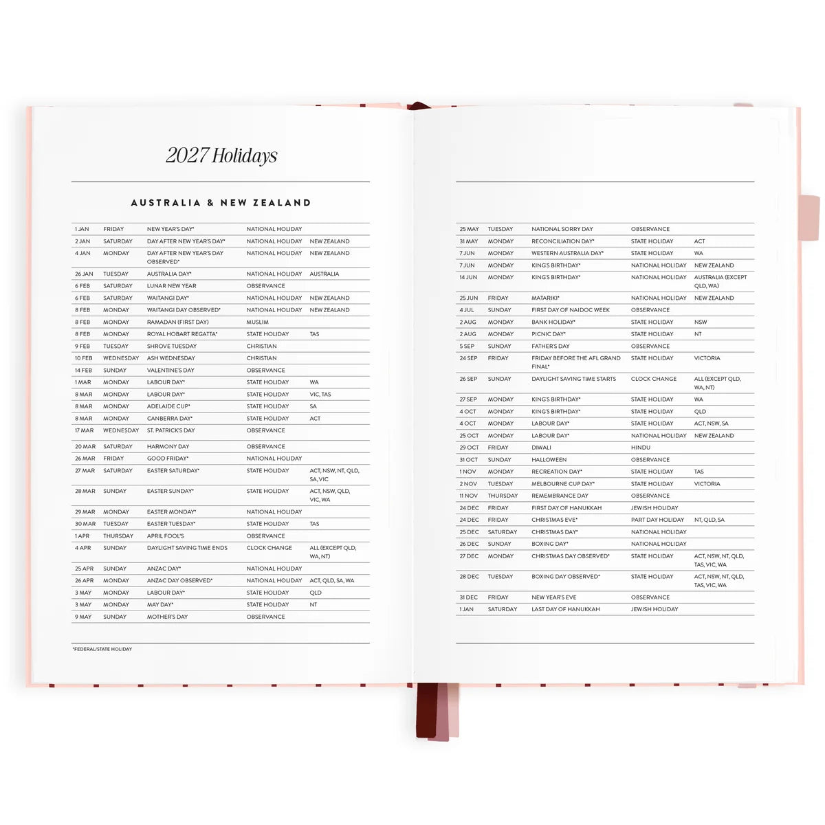 2027 A5 Horizontal Planner | Rose Pinstripe