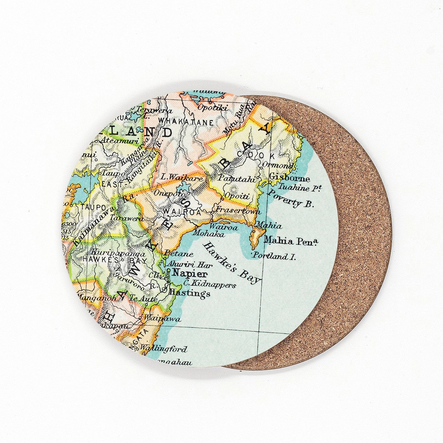The 100 Percent NZ Hawkes Bay Vintage Map Coaster on a blank background