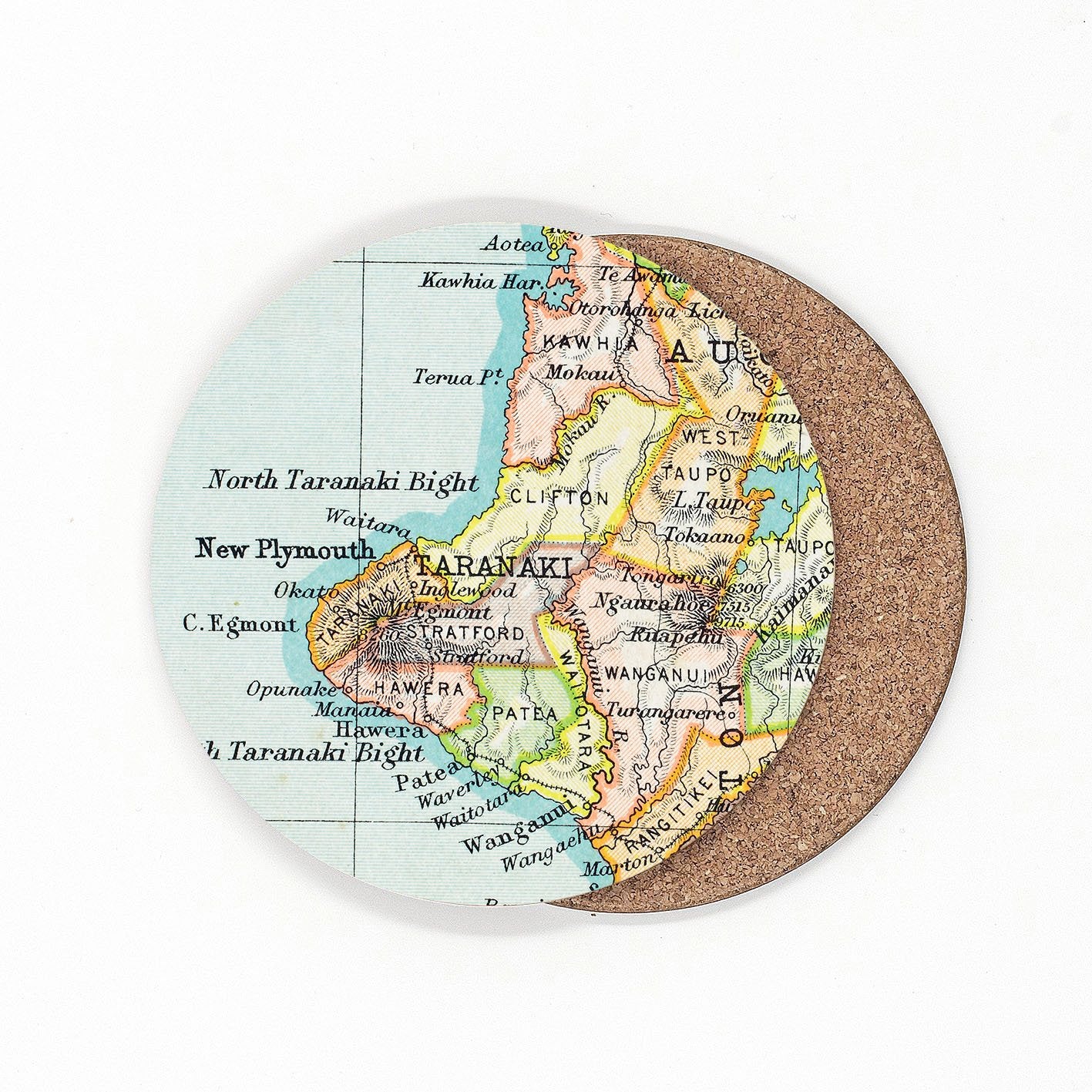 The 100 Percent NZ Taranaki Vintage Map Coaster on a blank background