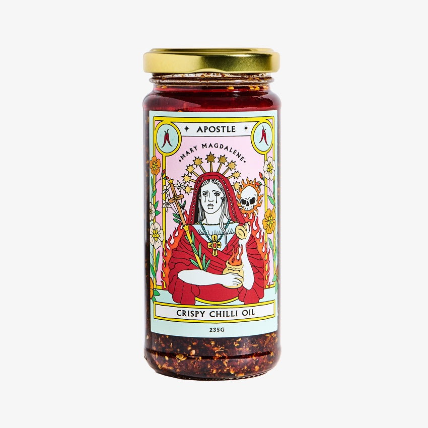 The Apostle Mary Magdalene Crispy Chilli Oil on a blank background