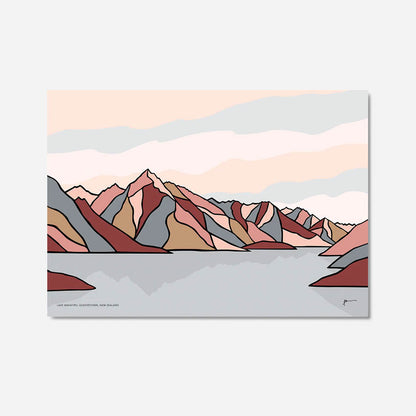 The Bridget Hall Design Queenstown View Art Print on a grey background