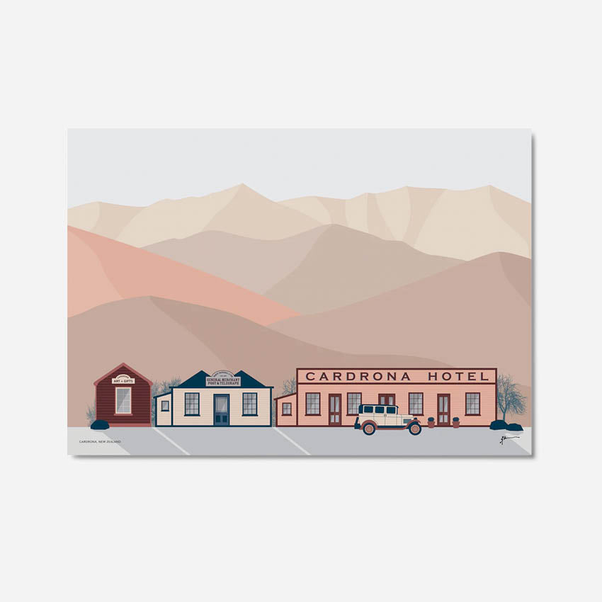 The Bridget Hall Cardrona Hotel Art Print on a grey background 