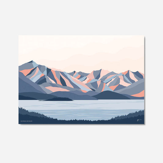 A contemporary art print of the mountains surrounding Wánaka, New Zealand by Bridget Hall Designs.