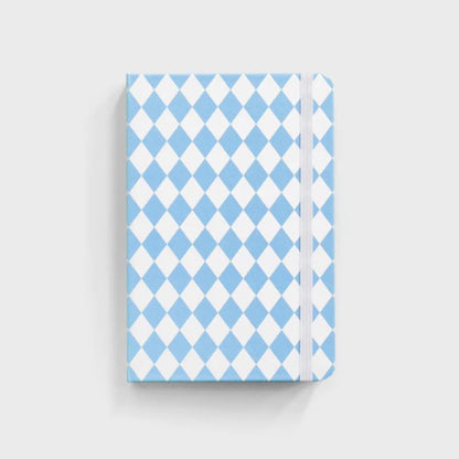 The Father Rabbit Hardcover Notebook in Blue Diamonds on a blank background