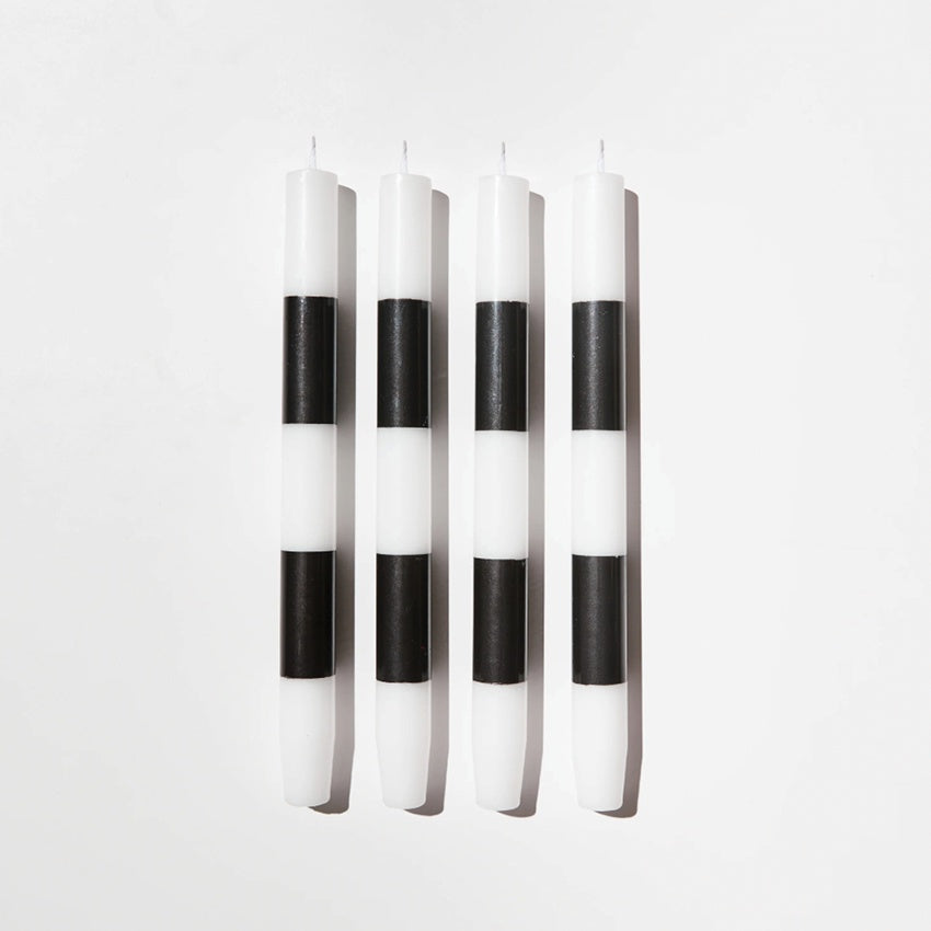 The Fazeek Striped Candles in Black and White on a blank background