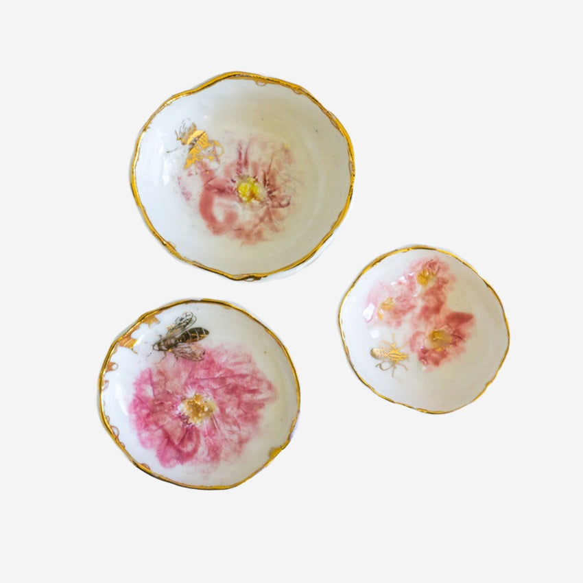 Cherry Blossom Bowl with Gold Bee + Rim