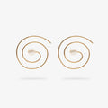 The Nina Gordon Swirl Spiral Earrings in Gold on a blank background