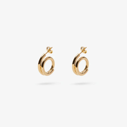 The Nina Gordon Venus Hoops Small in Gold on a blank background