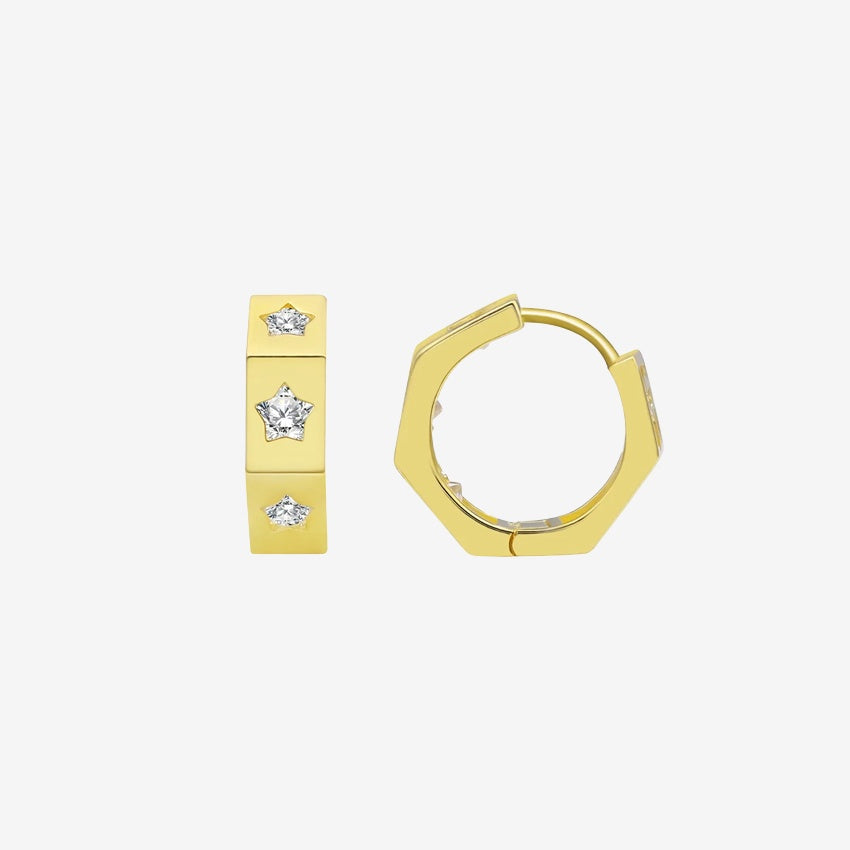 The Silver Linings Collective Whistledown Hoops in Gold on a blank background