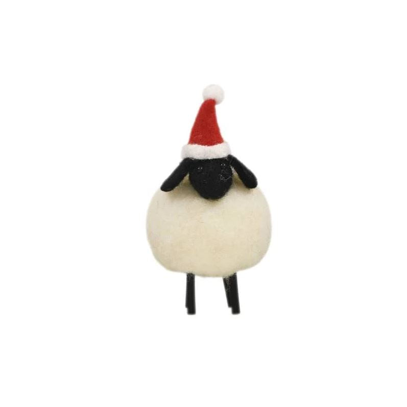 Standing Felt Decoration | Sheep Red Christmas Hat