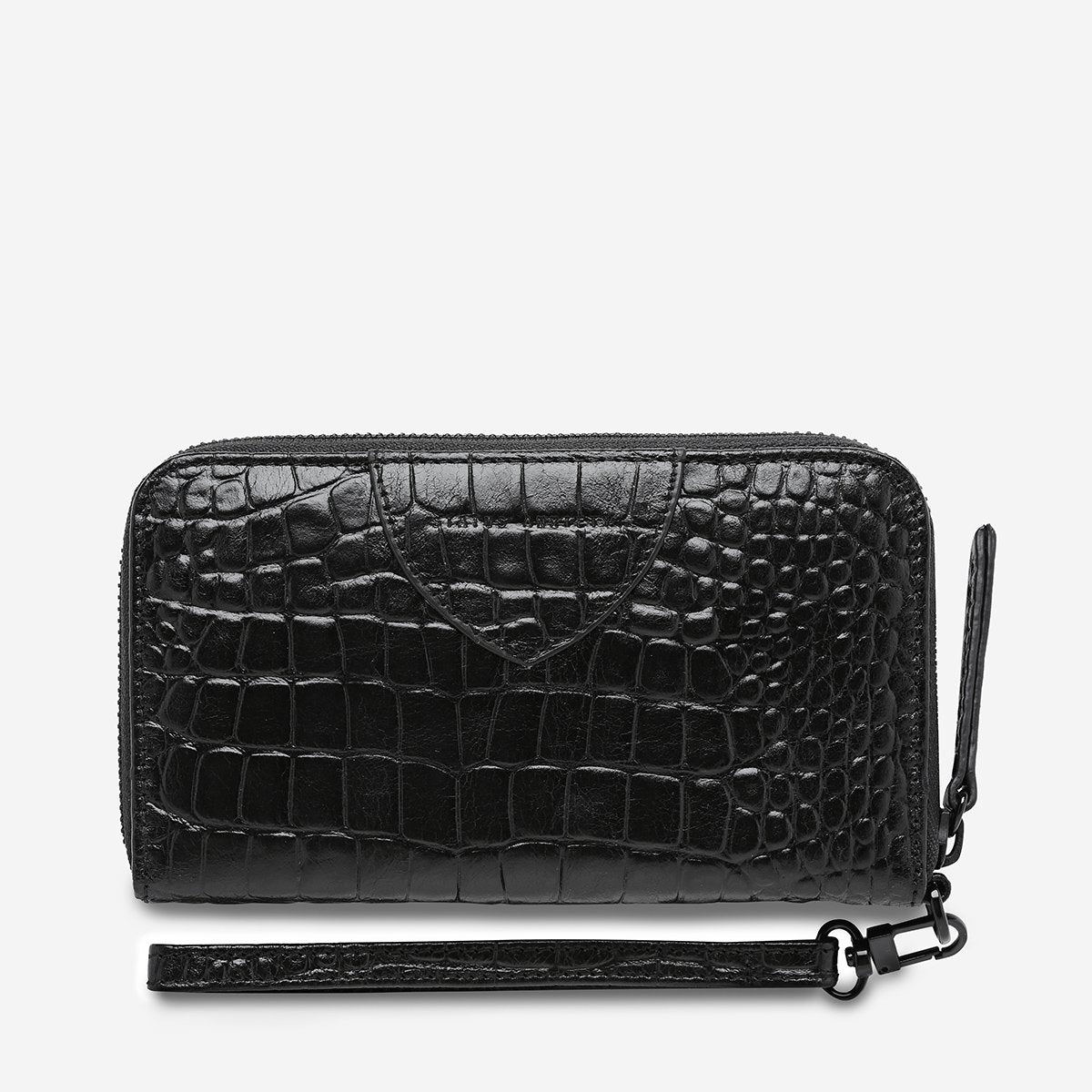 The Status Anxiety Moving On Wallet in Black Croc Emboss